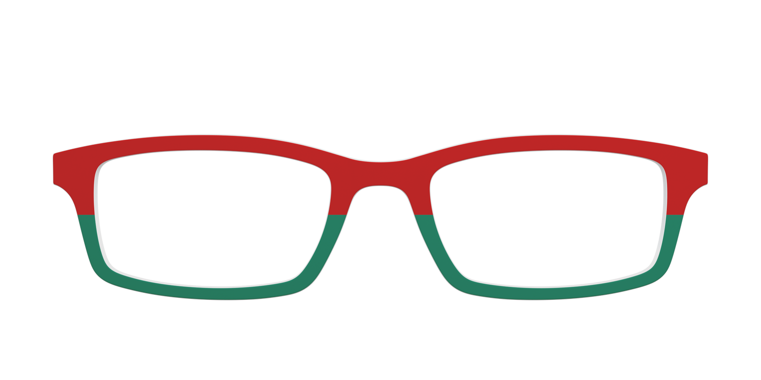 The Scarlet Red & Spruce Split - Front Top Image - Pair Eyewear