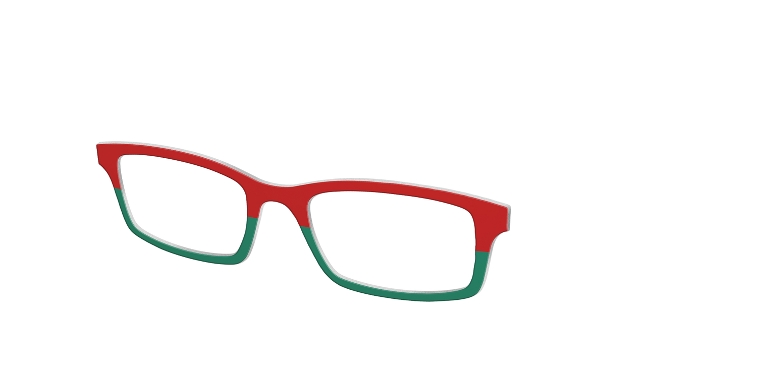 The Scarlet Red & Spruce Split - Angle Top Image - Pair Eyewear