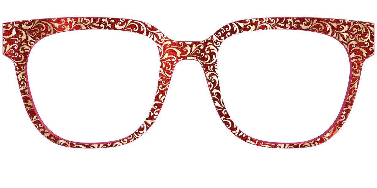 The Crimson Flair Shimmer with Gold Foil - Front Top Image - Pair Eyewear