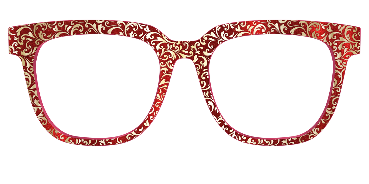 The Crimson Flair Shimmer with Gold Foil - Front Top Image - Pair Eyewear