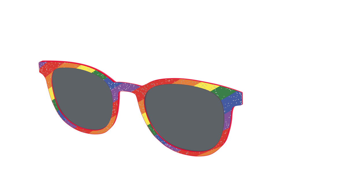 The Polarized Traditional Pride Flag Glitter Sun Top - Angle Top Image - Pair Eyewear