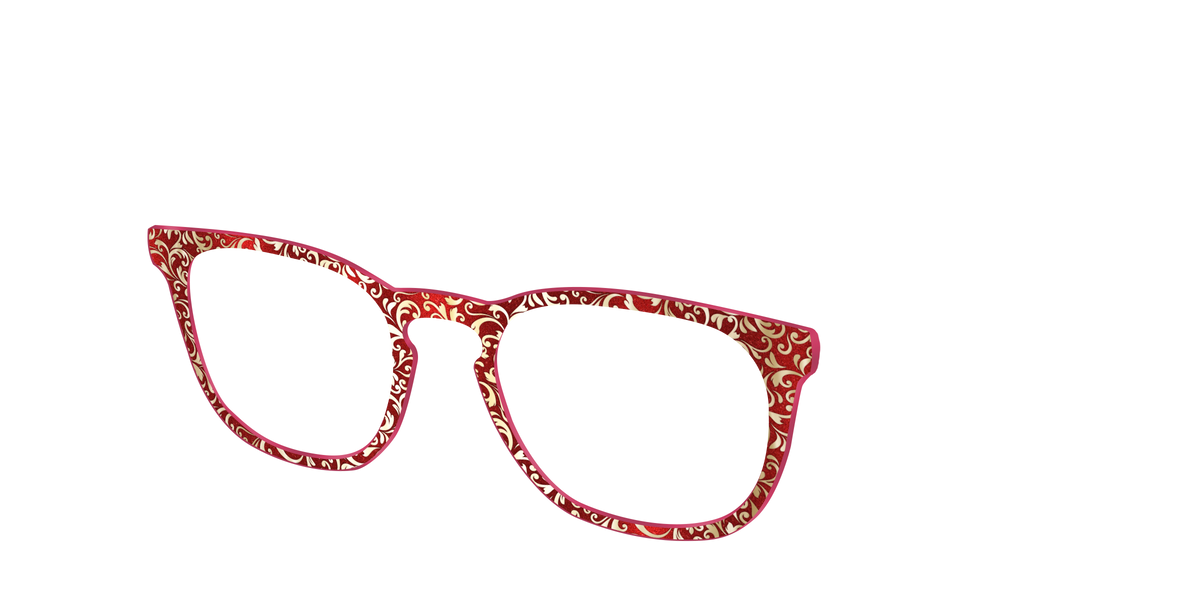 The Crimson Flair Shimmer with Gold Foil - Angle Top Image - Pair Eyewear